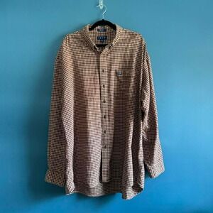 Vintage Izod Flannel Men's Size 3XL Tall Checker Maroon‎ White Button Up Shirt